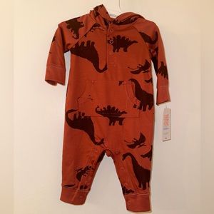 NWT. Carter’s jumpsuit w/ hood. Dinosaur print. Muted red color.